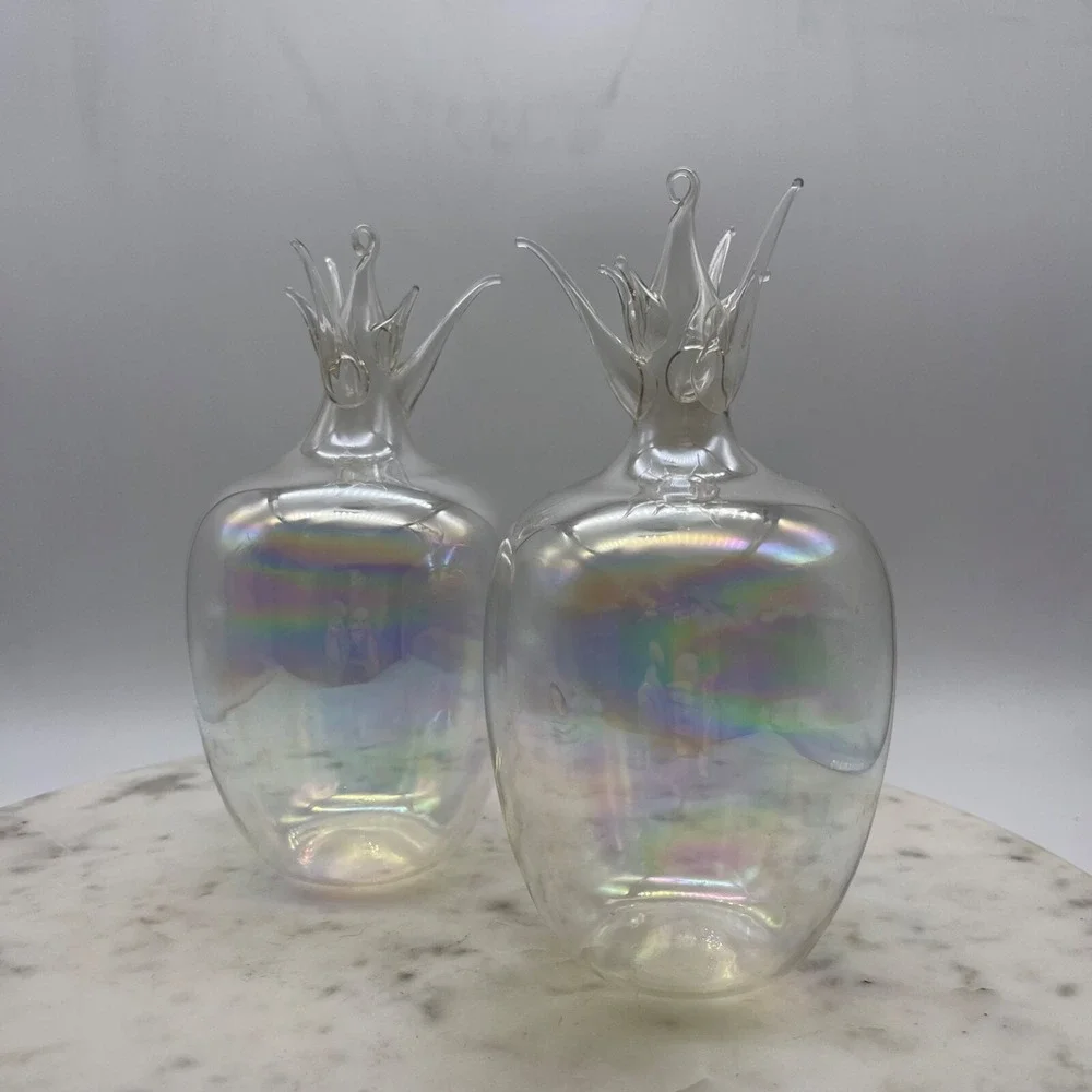 Set of 2‎ Vintage Hand Blown Iridecent Pineapple Ornaments